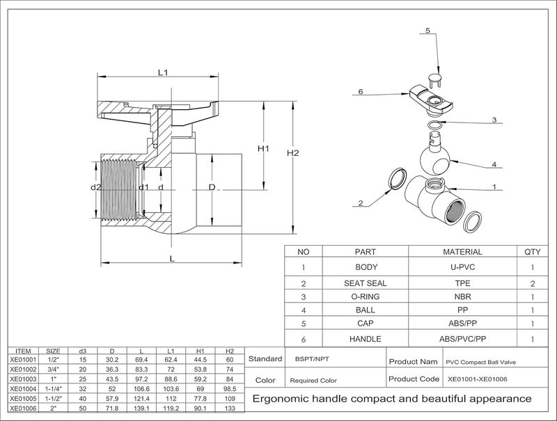 AIPOR 1-1/4" PVC Ball Valve (2-Pack), Shut-Off Ball Valve Threaded (NPT) with Easy to rotate and Excellent Handle, Rated at 150 PSI, (1 1/4 inch NPT) - Image 5